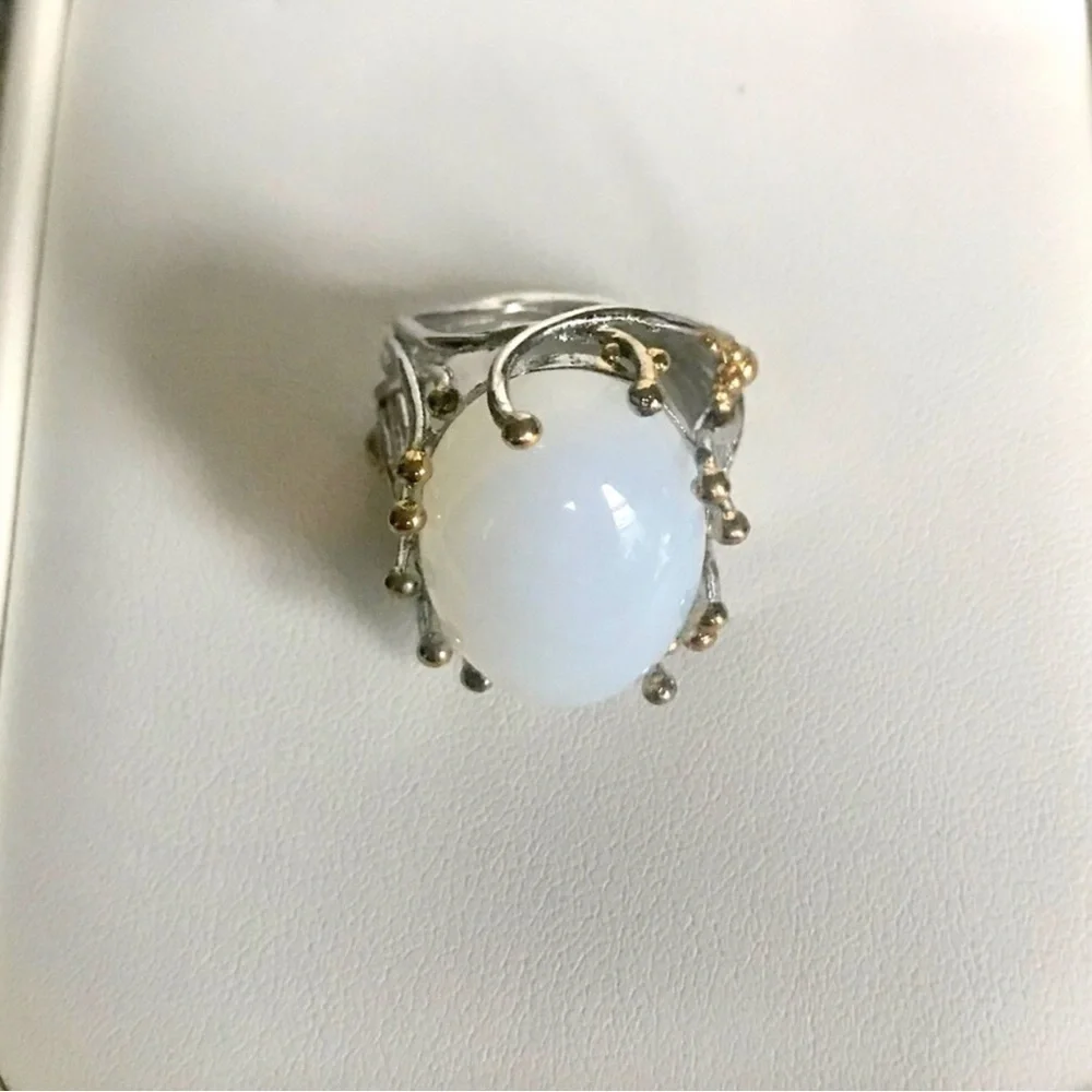 White Opal Gold and Silver-Accent Oval Ring